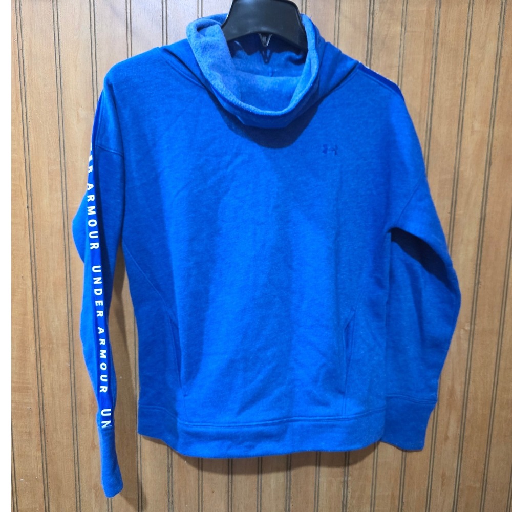 Under Armour‎ Funnel Neck Sweatshirt Sz XS Blue Pullover Long Logo Sleeve
